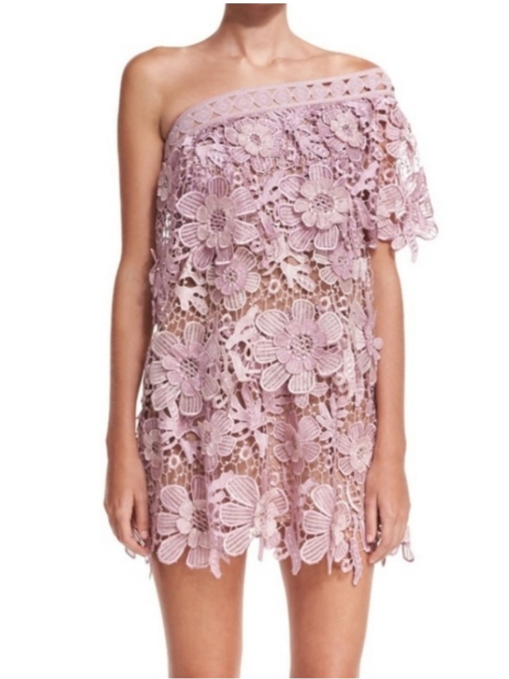 NWT Self-Portrait One Shoulder 3D Guipure Dress Lilac Sz 4